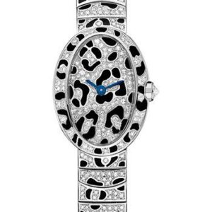 Cartier Mini Baignoire Panther Spots Watch - White Gold Diamond Case - Diamond Dial - Diamond Bracelet - HPI00704
