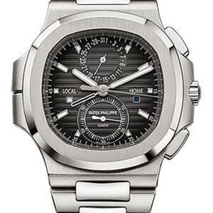 Patek Philippe 40.5mm Nautilus Travel Time Chronograph Watch Black Dial 5990/1A