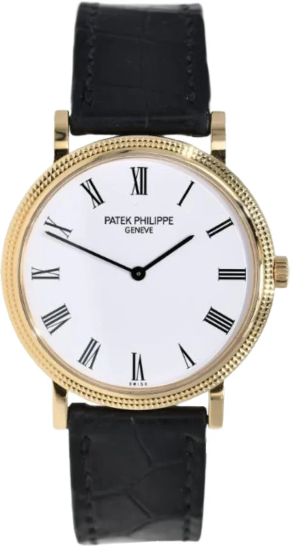 Patek Philippe Calatrava 35mm White Roman Hobnail Yellow Gold Leather - 5120J-001