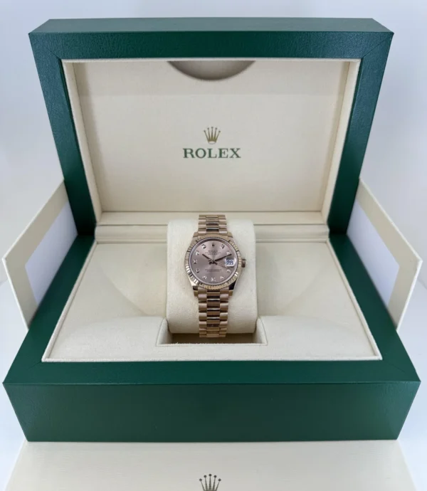 Rolex Datejust 31 Lady Midsize Rose Gold Chocolate Diamond Dial & Fluted Bezel President Bracelet 278275 - Image 2