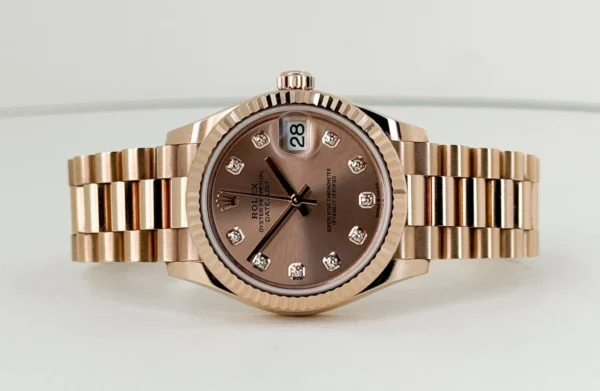 Rolex Datejust 31 Lady Midsize Rose Gold Chocolate Diamond Dial & Fluted Bezel President Bracelet 278275 - Image 4