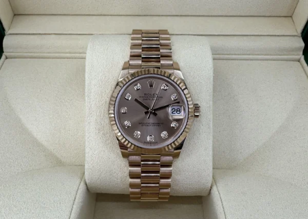 Rolex Datejust 31 Lady Midsize Rose Gold Chocolate Diamond Dial & Fluted Bezel President Bracelet 278275 - Image 3