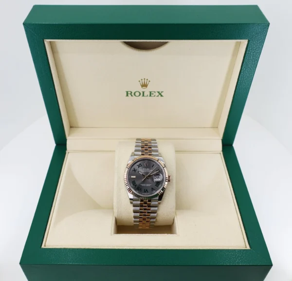 Rolex Datejust 36 Rose Gold/Steel "Wimbledon" Slate Roman Dial & Fluted Bezel Jubilee Bracelet 126231 - Image 3