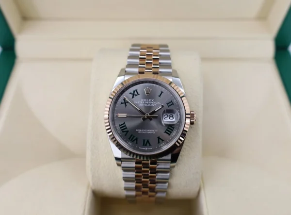 Rolex Datejust 36 Rose Gold/Steel "Wimbledon" Slate Roman Dial & Fluted Bezel Jubilee Bracelet 126231 - Image 2