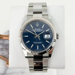 Rolex Datejust 36 White Gold/Steel Blue Motif Index Dial & Fluted Bezel Oyster Bracelet 126234