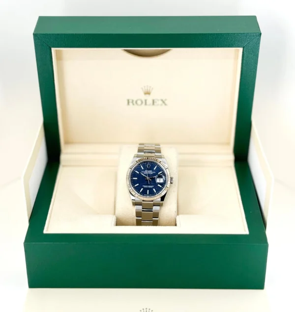 Rolex Datejust 36 White Gold/Steel Blue Motif Index Dial & Fluted Bezel Oyster Bracelet 126234 - Image 3