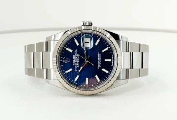 Rolex Datejust 36 White Gold/Steel Blue Motif Index Dial & Fluted Bezel Oyster Bracelet 126234 - Image 4