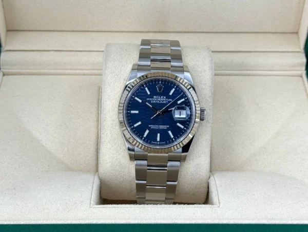 Rolex Datejust 36 White Gold/Steel Blue Motif Index Dial & Fluted Bezel Oyster Bracelet 126234 - Image 2