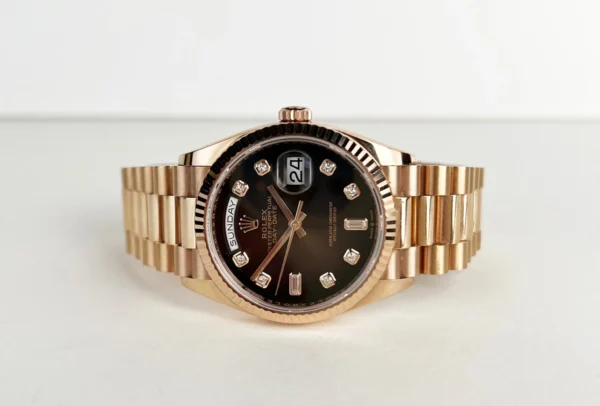 Rolex Day-Date 36 Rose Gold Brown Ombre Diamond Dial & Fluted Bezel President Bracelet 128235 - Image 3