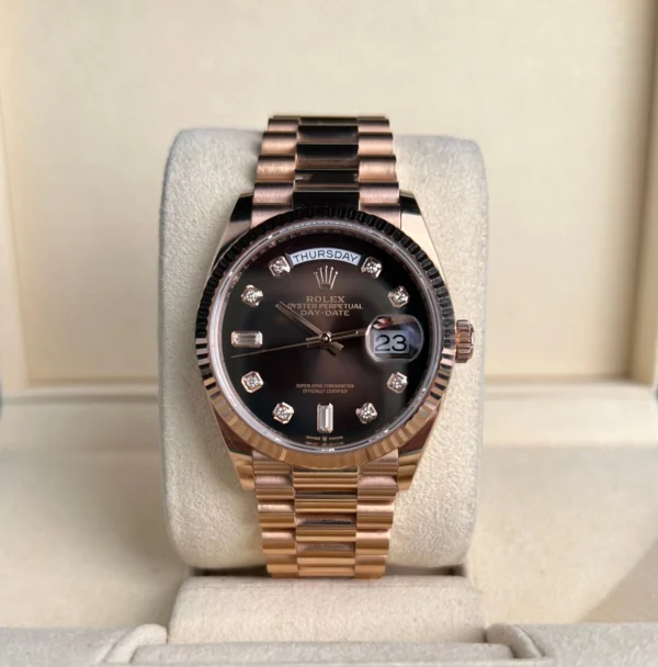 Rolex Day-Date 36 Rose Gold Brown Ombre Diamond Dial & Fluted Bezel President Bracelet 128235 - Image 2