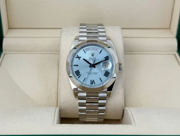 Rolex Day-Date 40 Platinum Ice Blue Quadrant Roman Dial Roman Dial & Smooth Bezel President Bracelet 228206 - - Image 2