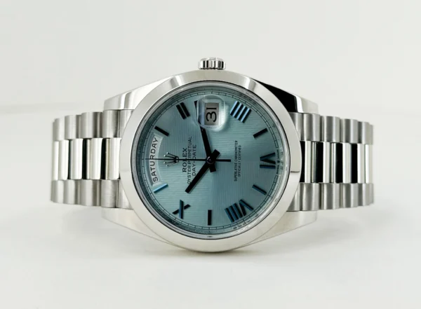 Rolex Day-Date 40 Platinum Ice Blue Quadrant Roman Dial Roman Dial & Smooth Bezel President Bracelet 228206 - - Image 4