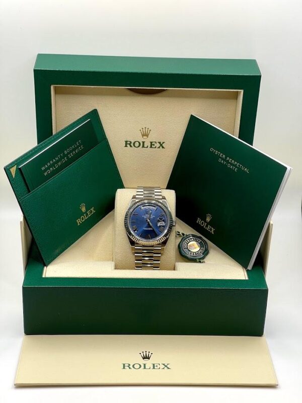 Rolex Day-Date 40 White Gold Blue Roman Dial & Fluted Bezel President Bracelet 228239 - - Image 9