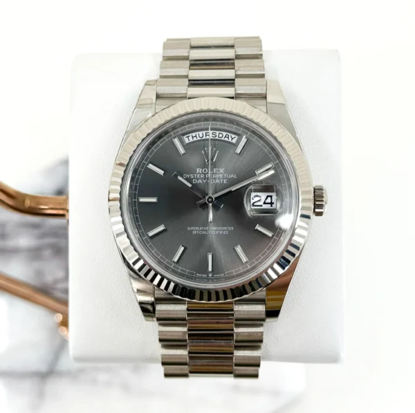 Rolex Day-Date 40 White Gold Slate Dial Index Dial & Fluted Bezel President Bracelet 228239