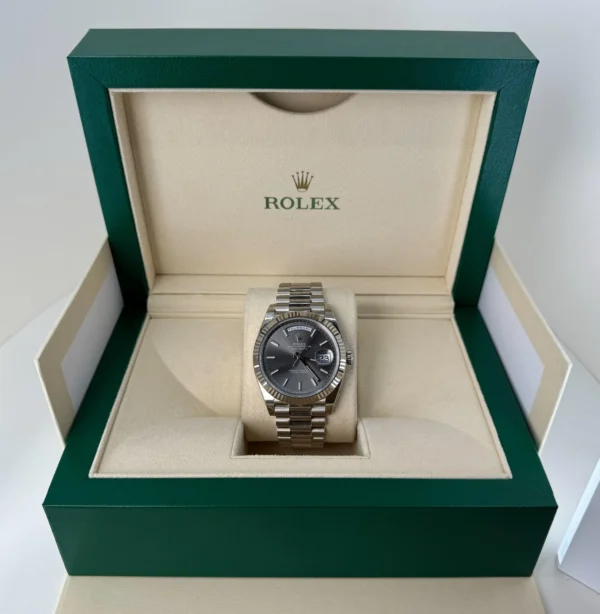 Rolex Day-Date 40 White Gold Slate Dial Index Dial & Fluted Bezel President Bracelet 228239 - Image 3