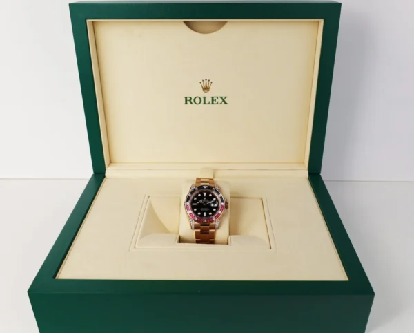Rolex Everose GMT-Master II 40 Watch - Diamond Lugs - Diamond Sapphire Emerald Bezel - Black Dial - Oyster Bracelet - 126755SARU bk - Image 2