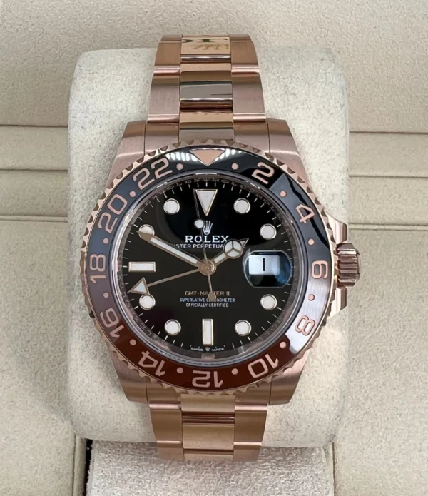 Rolex GMT Master II Rose Gold Black Dial Brown/Black Ceramic Bezel Oyster Bracelet 126715CHNR