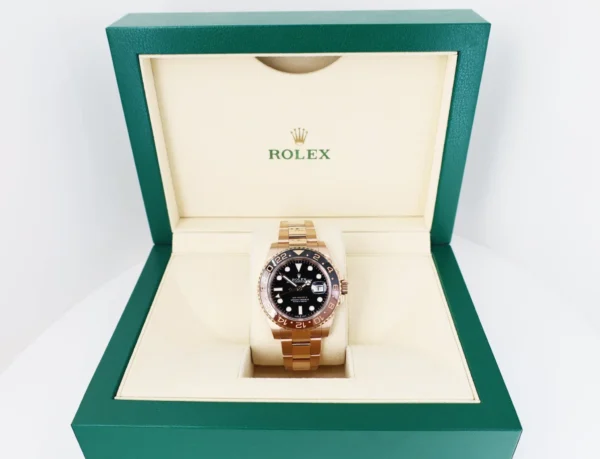 Rolex GMT Master II Rose Gold Black Dial Brown/Black Ceramic Bezel Oyster Bracelet 126715CHNR - Image 2
