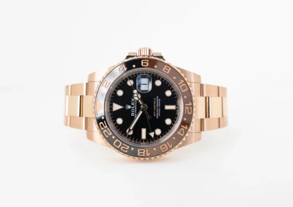 Rolex GMT Master II Rose Gold Black Dial Brown/Black Ceramic Bezel Oyster Bracelet 126715CHNR - Image 4
