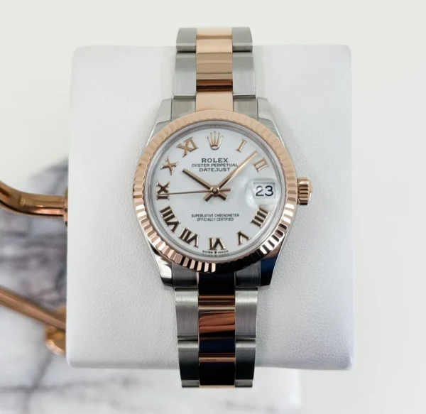 Rolex Lady-Datejust 31 Rose Gold/Steel White Roman Dial & Fluted Bezel Oyster Bracelet 278271