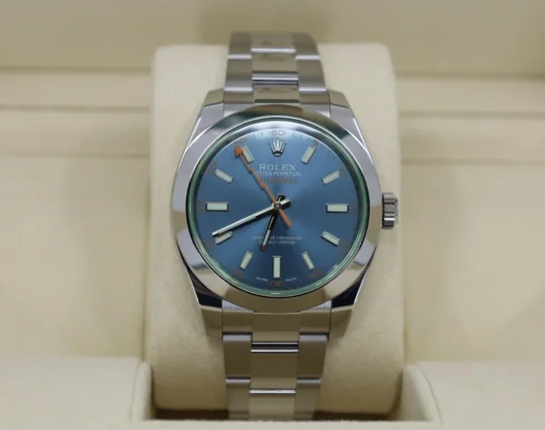 Rolex Milgauss Green Crystal Stainless Steel Blue Dial & Bezel Oyster Bracelet 116400GV