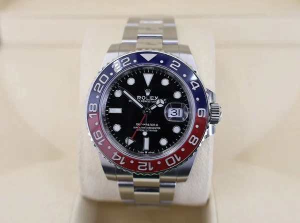 Rolex Steel GMT-Master II 40 Watch - Blue And Red Pepsi Bezel - Black Dial - Oyster Bracelet - 126710BLRO o