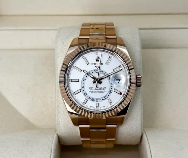 Rolex Sky-Dweller Rose Gold White Index Dial Fluted Bezel Oyster Bracelet 326935 - Image 2