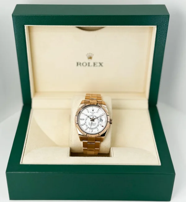 Rolex Sky-Dweller Rose Gold White Index Dial Fluted Bezel Oyster Bracelet 326935 - Image 3