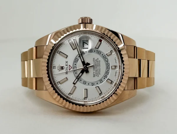 Rolex Sky-Dweller Rose Gold White Index Dial Fluted Bezel Oyster Bracelet 326935 - Image 4