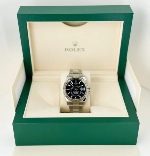 Rolex Sky-Dweller Stainless Steel Black Index Dial Fluted White Gold Bezel Oyster Bracelet 326934 - Image 3