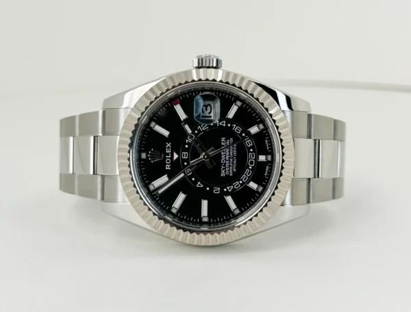 Rolex Sky-Dweller Stainless Steel Black Index Dial Fluted White Gold Bezel Oyster Bracelet 326934 - Image 4