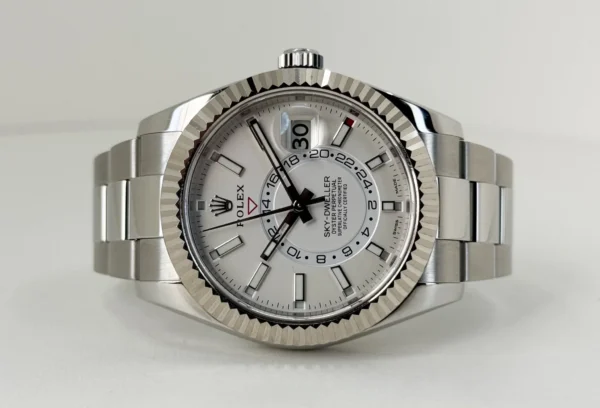 Rolex Sky-Dweller Stainless Steel White Index Dial Fluted White Gold Bezel Oyster Bracelet 326934 - Image 4