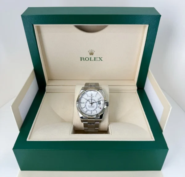 Rolex Sky-Dweller Stainless Steel White Index Dial Fluted White Gold Bezel Oyster Bracelet 326934 - Image 3