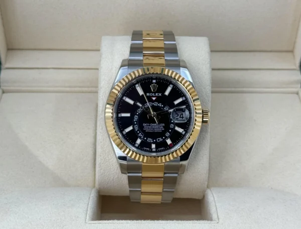 Rolex Sky-Dweller Yellow Gold/Steel Black Index Dial Fluted Bezel Oyster Bracelet 326933 - Image 2