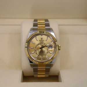 Rolex Sky-Dweller Yellow Gold/Steel Champagne Index Dial Fluted Bezel Oyster Bracelet 326933