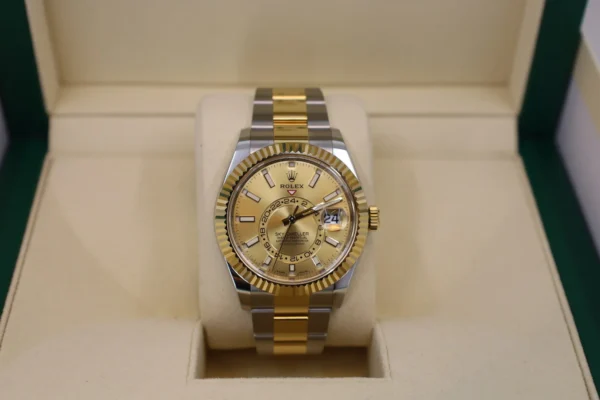 Rolex Sky-Dweller Yellow Gold/Steel Champagne Index Dial Fluted Bezel Oyster Bracelet 326933