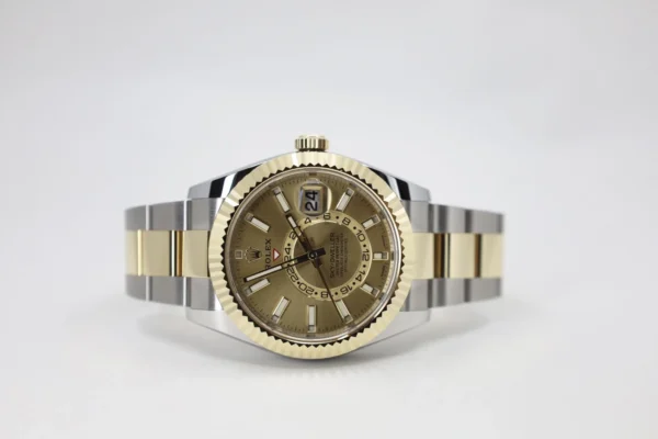 Rolex Sky-Dweller Yellow Gold/Steel Champagne Index Dial Fluted Bezel Oyster Bracelet 326933 - Image 3