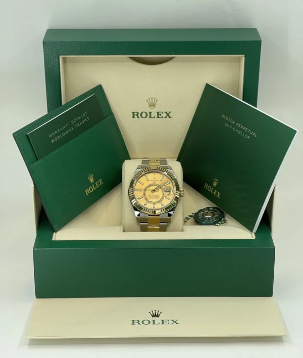 Rolex Sky-Dweller Yellow Gold/Steel Champagne Index Dial Fluted Bezel Oyster Bracelet 326933 - Image 2