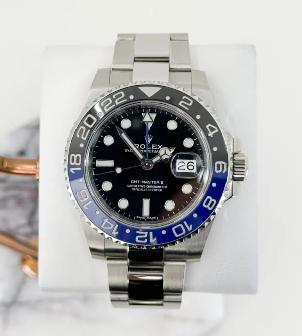 Rolex Steel GMT-Master II 40 Watch - Black And Blue Batman Bezel - Black Dial - Oyster Bracelet - 116710BLNR