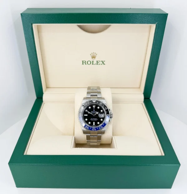 Rolex Steel GMT-Master II 40 Watch - Black And Blue Batman Bezel - Black Dial - Oyster Bracelet - 116710BLNR - Image 3