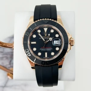 Rolex Yacht-Master 40 Rose Gold Everose 18k Black Dial Ceramic Bezel Oysterflex Rubber Bracelet 116655