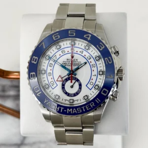 Rolex Yacht-Master II Stainless Steel White Dial Mercedes Hands Blue Ceramic Bezel 116680